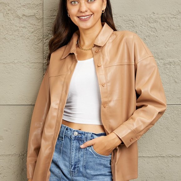 e.Luna Vegan Leather Button Down Shirt - Picture 1 of 5